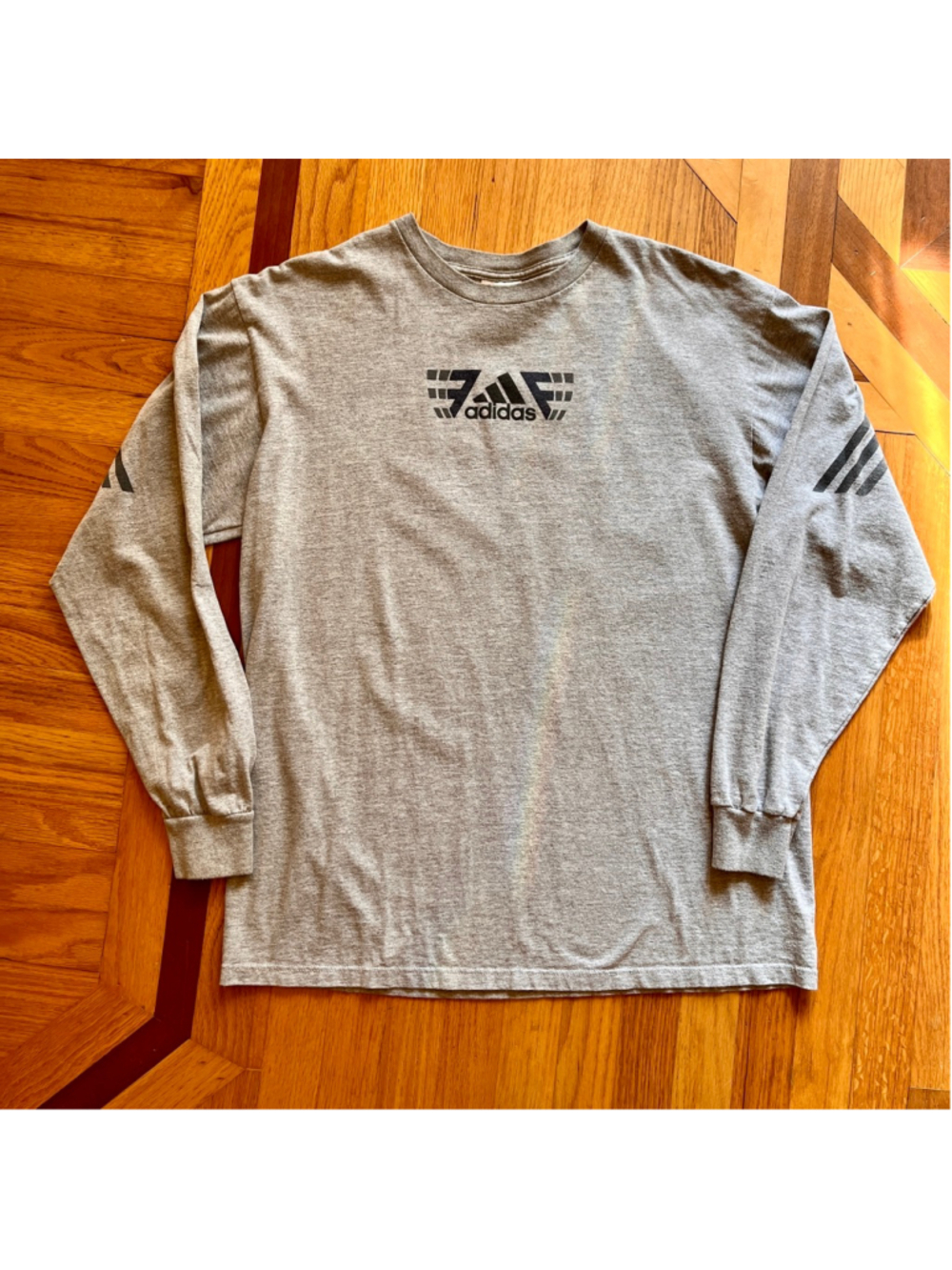 Vintage Single Stitch Made in USA Adidas Gray Long Sleeve Graphic Tee, Size L